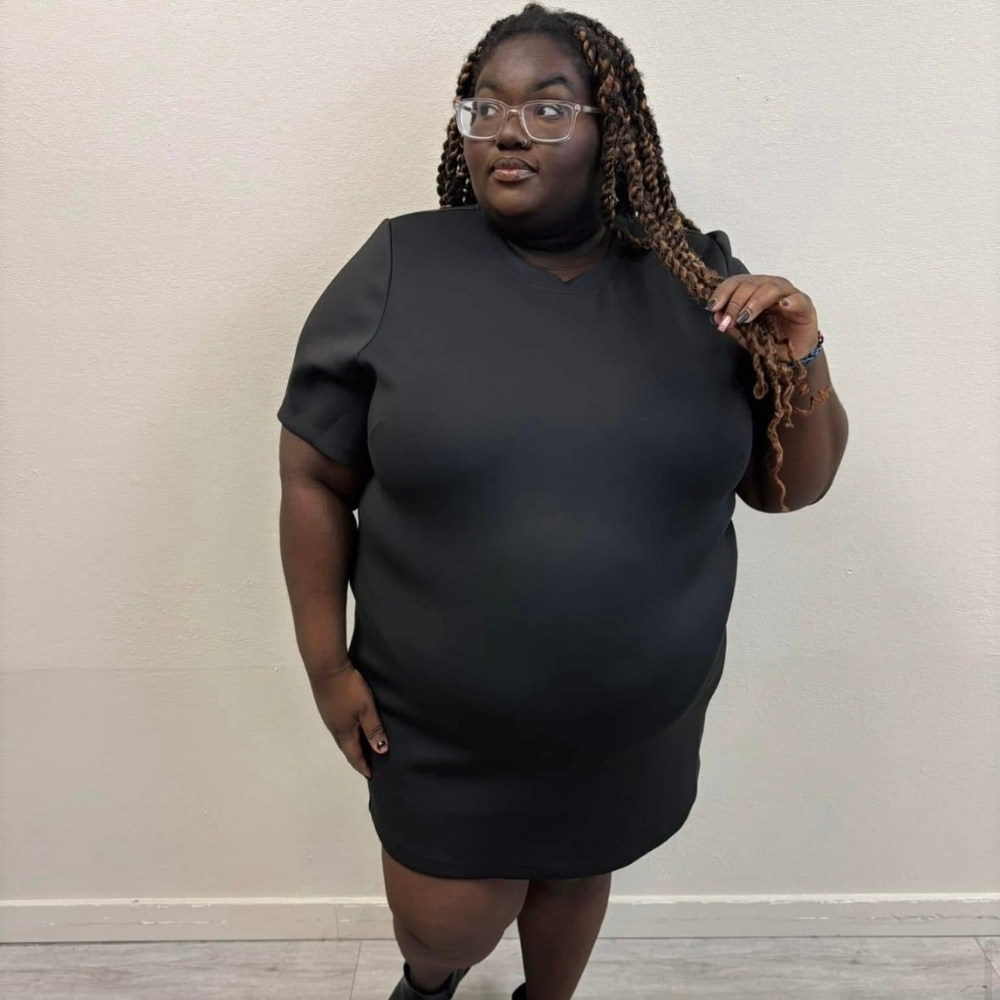Good American sz 7 Premium Strong Shoulder Scuba Mini Dress - Size 26